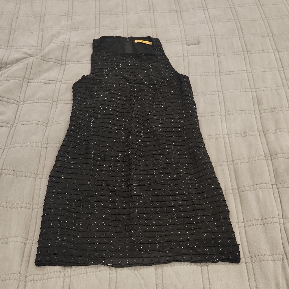 Alice + Olivia 100% Silk Black Beaded Sparkle Mini Dress Size 2!